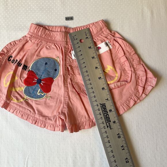 Unknown Brand Girls Shorts Size 2T Pink Cartoon Chick Ruffle Hem Embroidered Bow - Picture 3 of 5